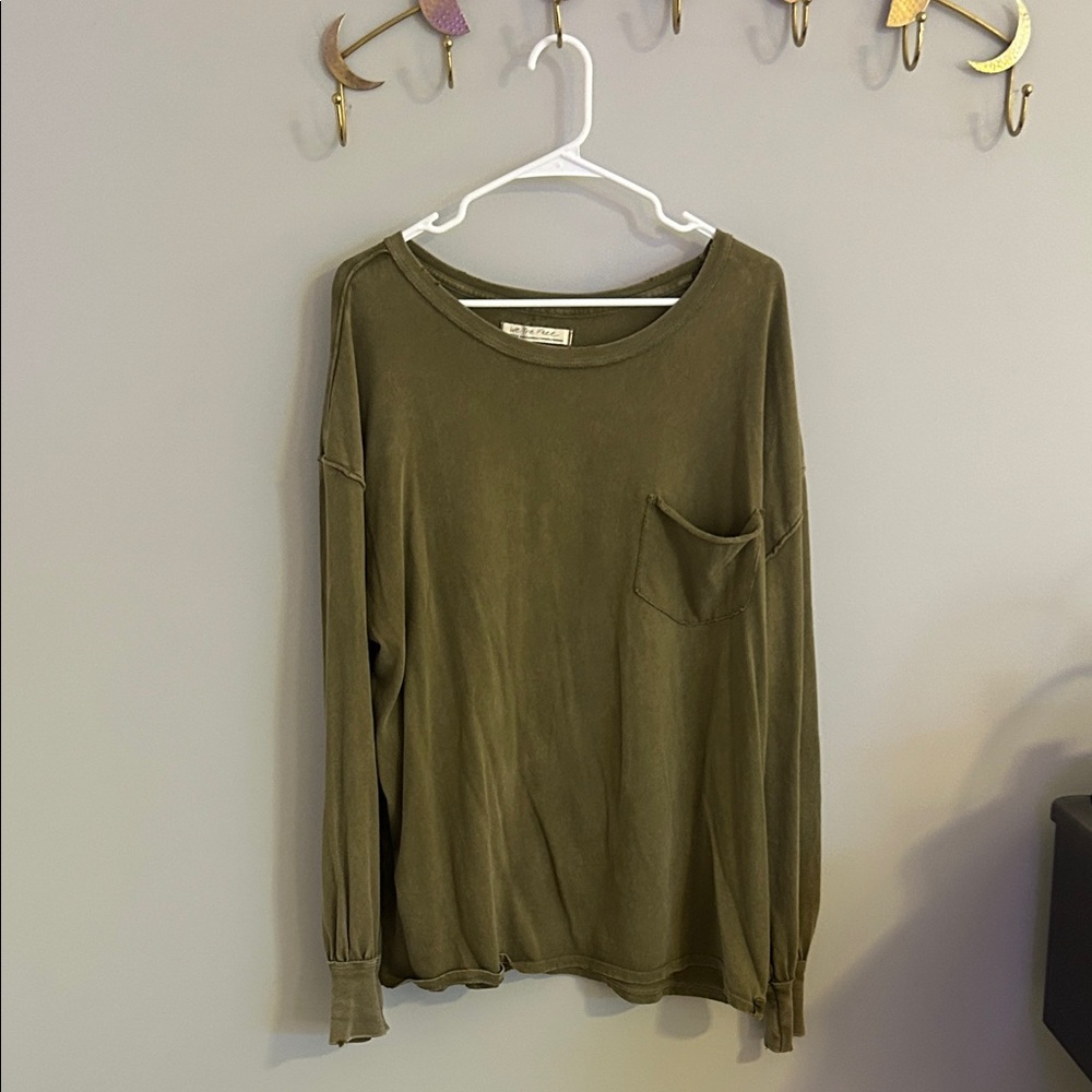 We The Free Olive Green Long Sleeve Pocket Tee